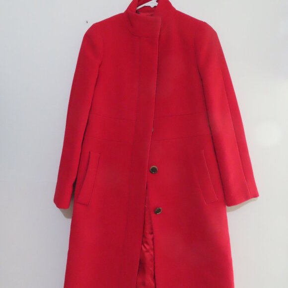 J.Crew Funnel Neck Red Coat with Tie Belt Size 0 - Picture 6 of 11